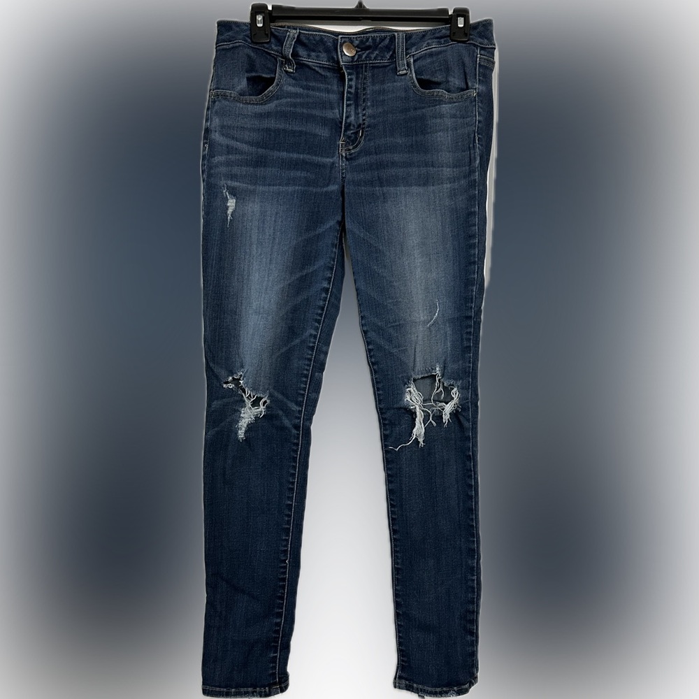 American Eagle Outfitters Women Dark Blue Distressed Skinny Jeans